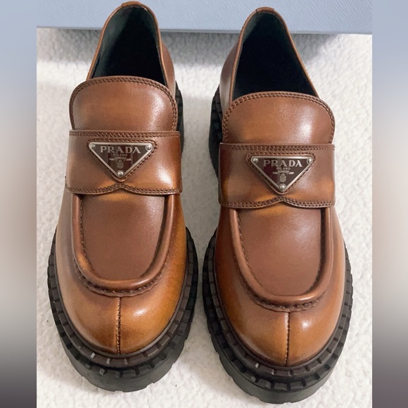 PRADA Women’s Double Chocolate Leather Loafers - Picture 3 of 15